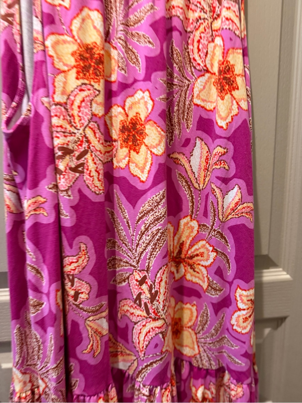 LOFT Purple Floral Maxi Skirt with Orange & Cream Blooms